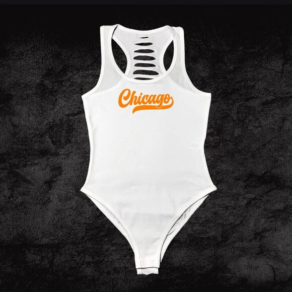 White/Orange Chicago Bodysuit CHI-TOWN Girl Bear Fan Outfit, Football MOM Shirts - Picture 1 of 3
